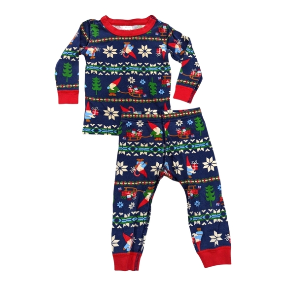 Hanna Andersson Gnome Christmas Blue Long John Pajamas Kids Size 85 2T - Picture 1 of 7